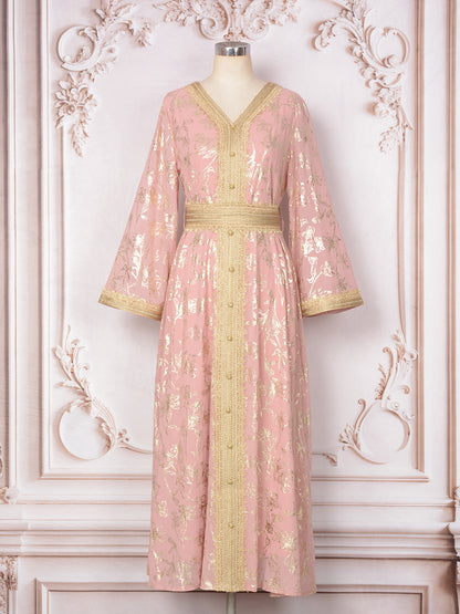 👗Dubai Evening Dress – Floral Stamped Robe