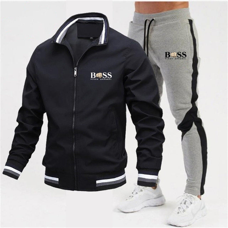 🧥👖Men’s Casual Suit Set – Bomber Jacket & Splicing Trousers