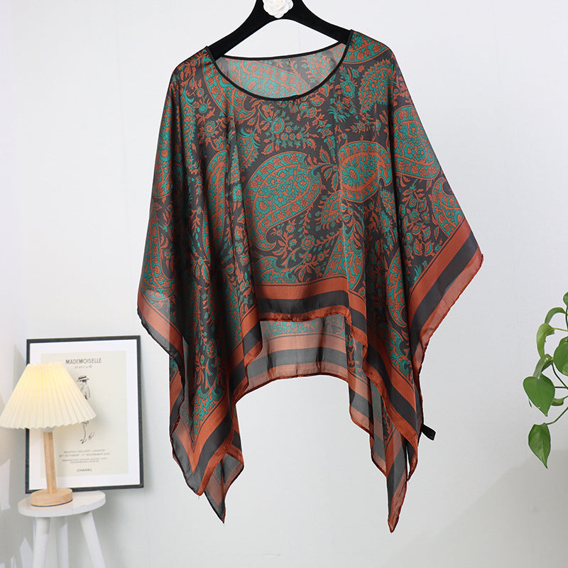 Silk pullover sunscreen silk scarf shawl women's sunscreen clothing in summer with large size loose changeable