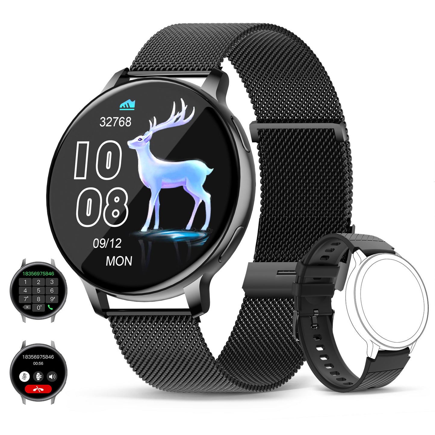 S53 Smart Watch – 1.39" round HD screen, Bluetooth calling, pedometer, multi-sports modes, and weather updates