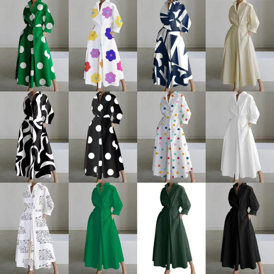 Lined Long-Sleeve Swing Dress