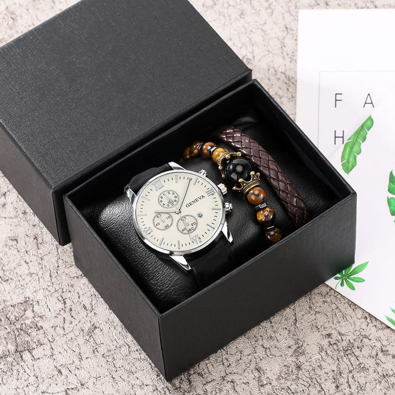 Coffret cadeau pour homme – Montre calendrier avec bracelet 3 pièces