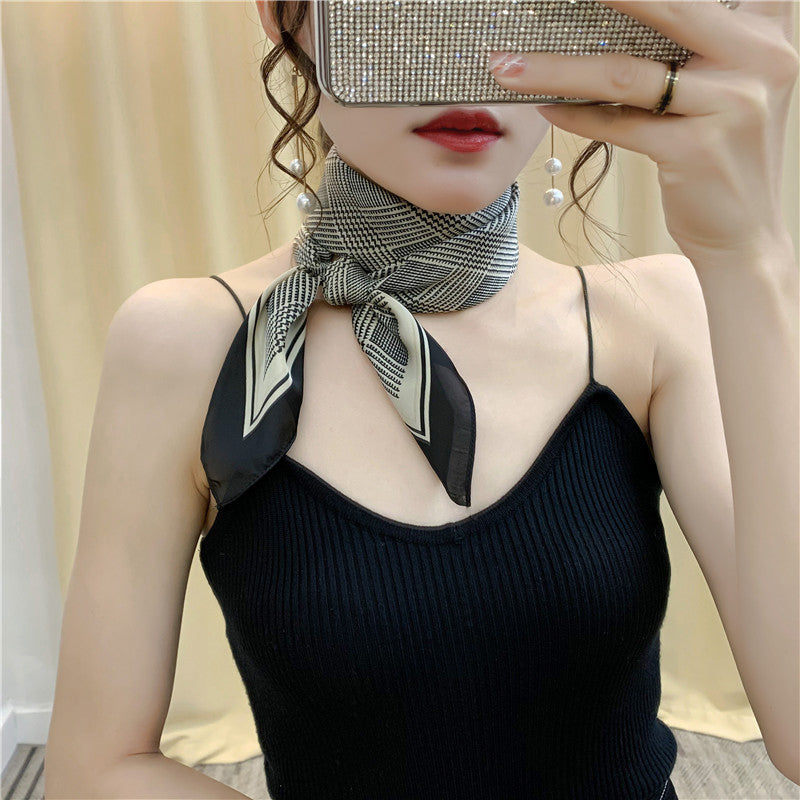 Striped Silk-Look Square Scarf