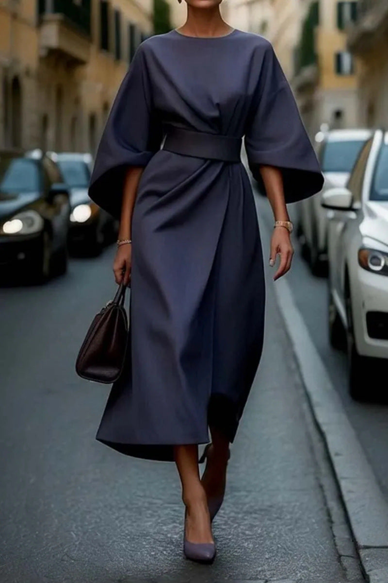 👗Elegantes Fledermausärmel-Maxikleid in Unifarbe