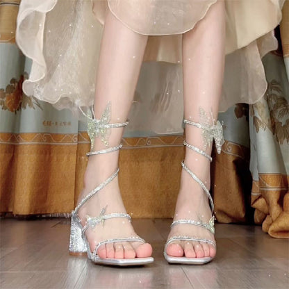 Women’s Fairy-Style Rhinestone Snake High Heels