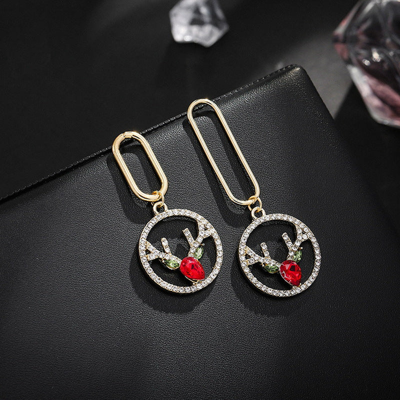 Festive long earrings featuring elk-inspired designs