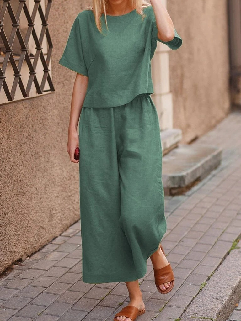 🌿Solid Color Loose Fit Two-Piece Outfit 📌