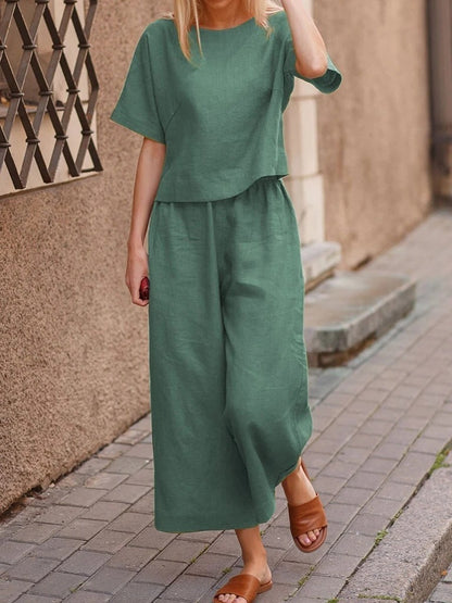 🌿Solid Color Loose Fit Two-Piece Outfit 📌