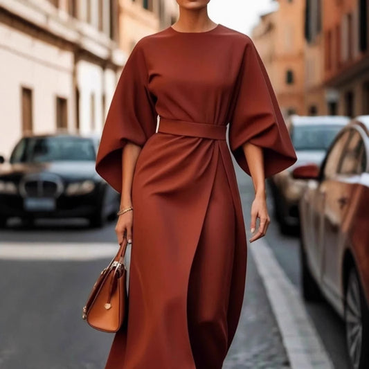 👗Elegantes Fledermausärmel-Maxikleid in Unifarbe