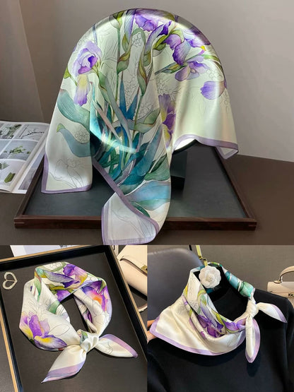 2025 autumn female cashew flower small square silk scarf / High-end neckband accessories & decoration