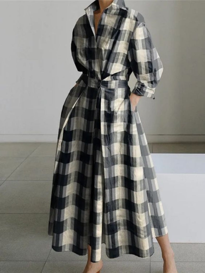 Lined Long-Sleeve Swing Dress