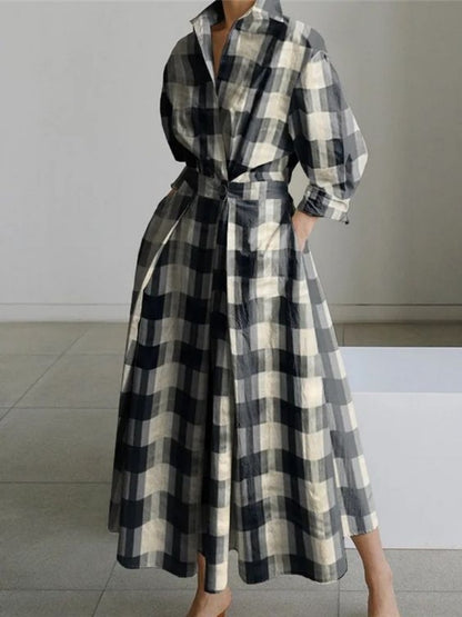 Lined Long-Sleeve Swing Dress