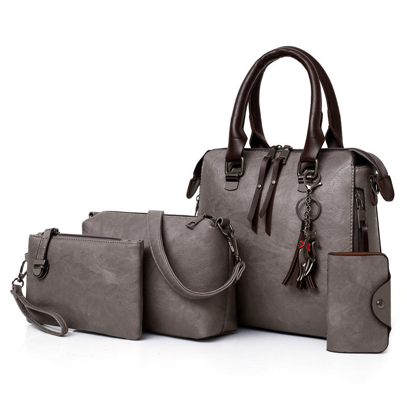 👜Women’s Handbag Set – 4‑Piece Oily Leather Shoulder Bags
