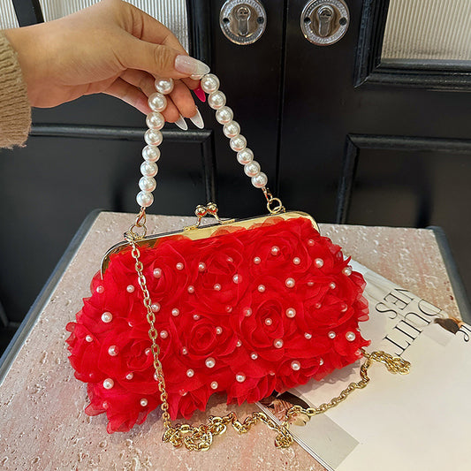 Rose Pearl Evening Chain Bag — Bridal & Party Crossbody