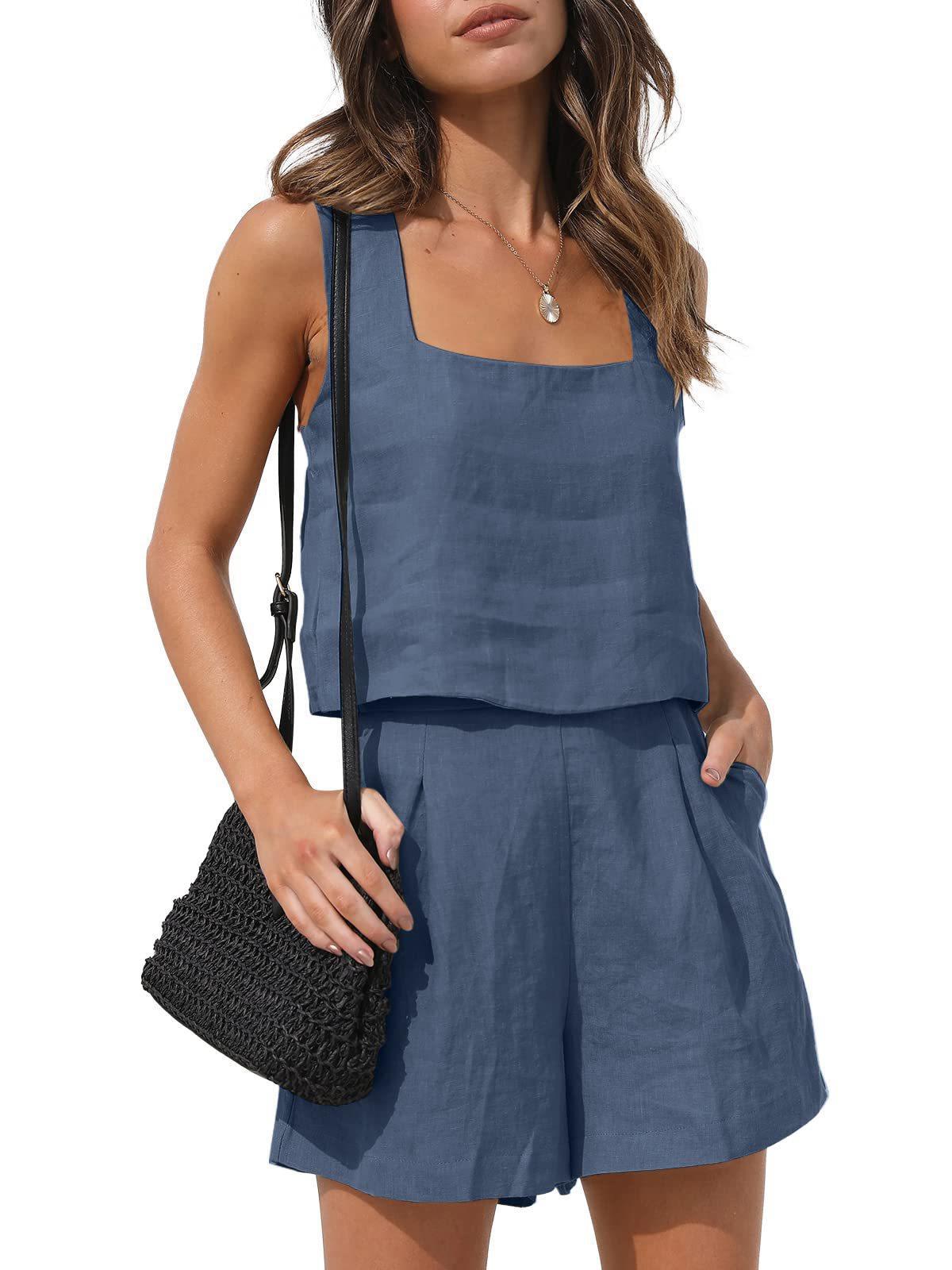 🌿Women's Sleeveless Linen Vest & Shorts Set 🎀