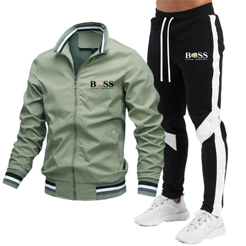 🧥👖Men’s Casual Suit Set – Bomber Jacket & Splicing Trousers