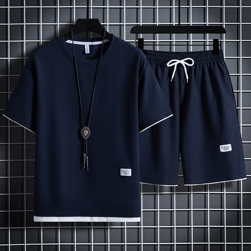 👕Short-sleeved suit with a lightweight waffle texture ⚽