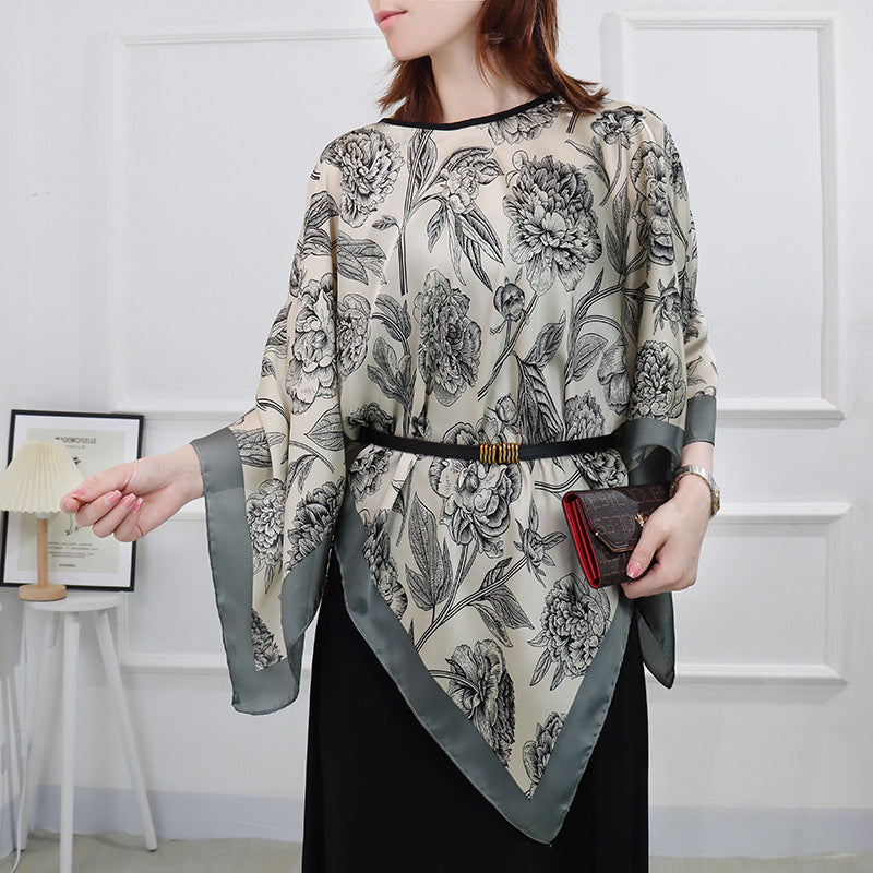 Silk pullover sunscreen silk scarf shawl women's sunscreen clothing in summer with large size loose changeable