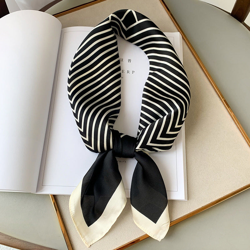 Striped Silk-Look Square Scarf