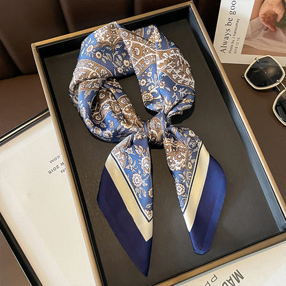 2025 autumn female cashew flower small square silk scarf / High-end neckband accessories & decoration