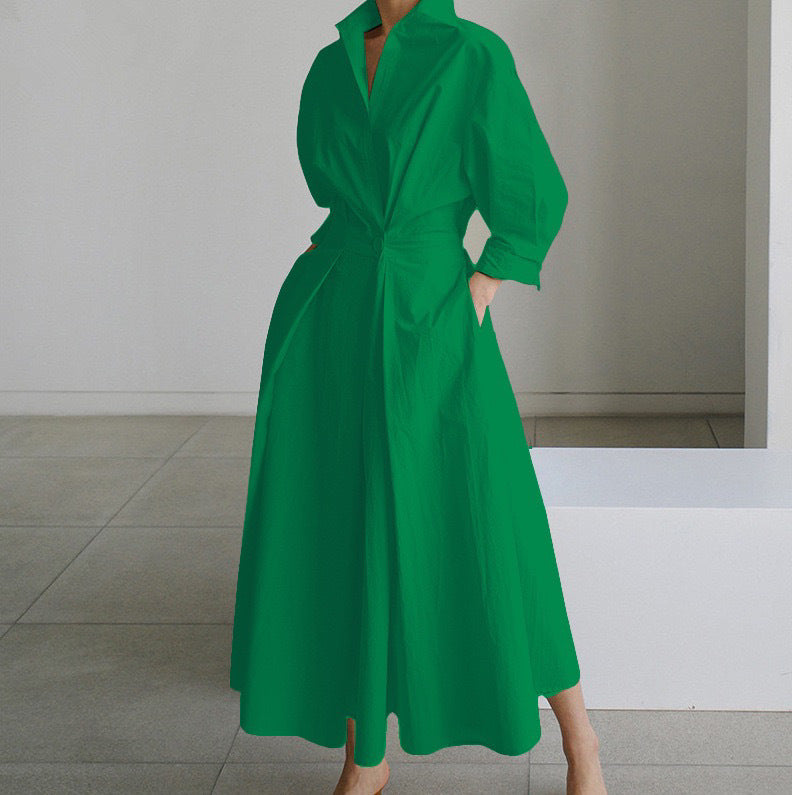 Lined Long-Sleeve Swing Dress