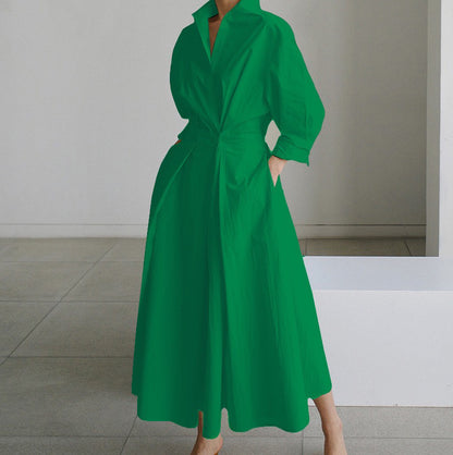 Lined Long-Sleeve Swing Dress
