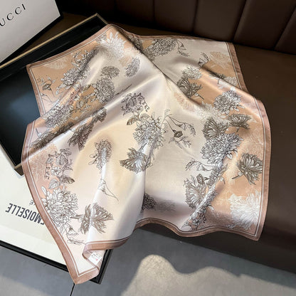 2025 autumn female cashew flower small square silk scarf / High-end neckband accessories & decoration