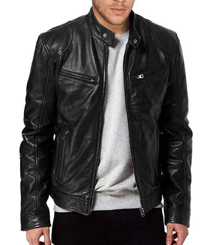 Men’s PU Leather Stand Collar Jacket