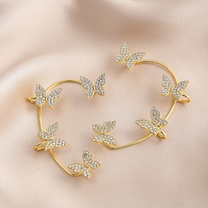 Manchette d'oreille papillon féérique en zircon pour femme – Boucles d'oreilles à clip sans perçage