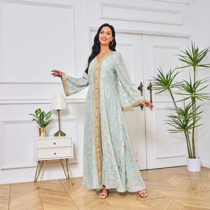 👗Dubai Evening Dress – Floral Stamped Robe