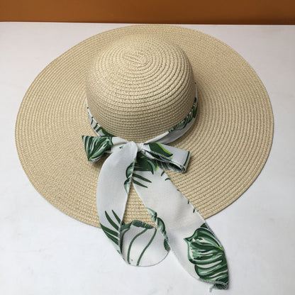 Women's chiffon ribbon straw hat