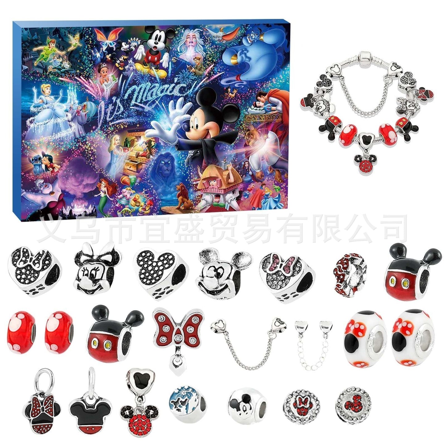 Mickey Mouse Weihnachts-Überraschungsbox – Set aus Armband und Schmuckzubehör aus Metall