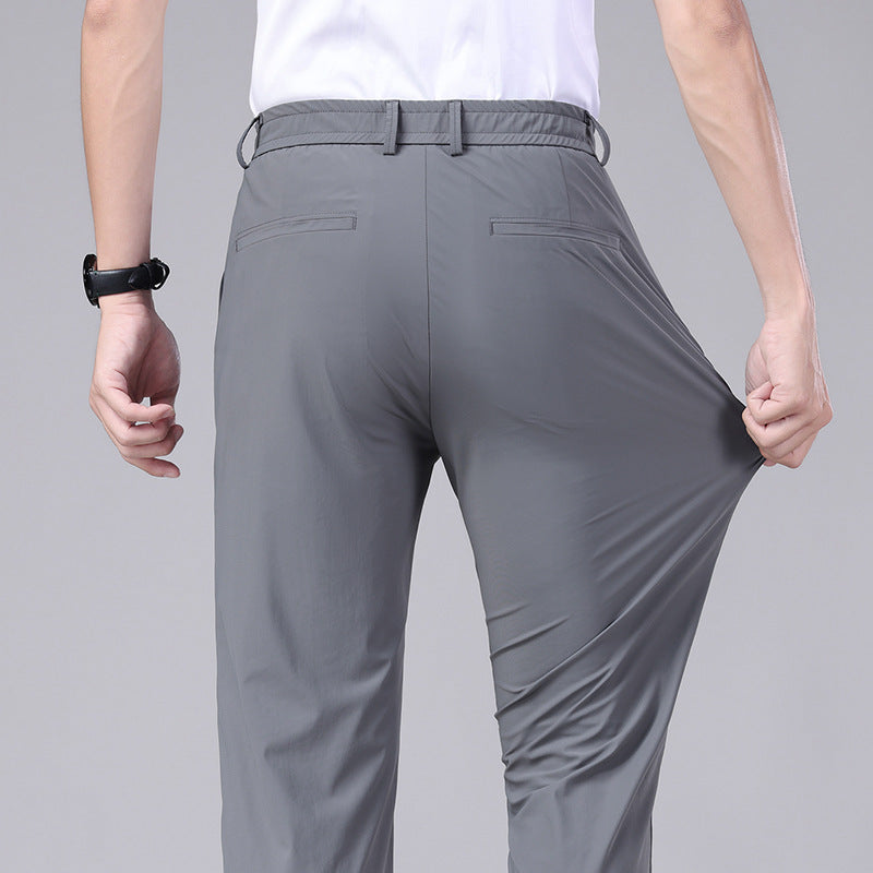 👖Men’s Ice Silk Drape Trousers – Summer Thin, High Elastic, Quick‑Dry Casual Business Pants