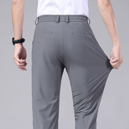 👖Men’s Ice Silk Drape Trousers – Summer Thin, High Elastic, Quick‑Dry Casual Business Pants