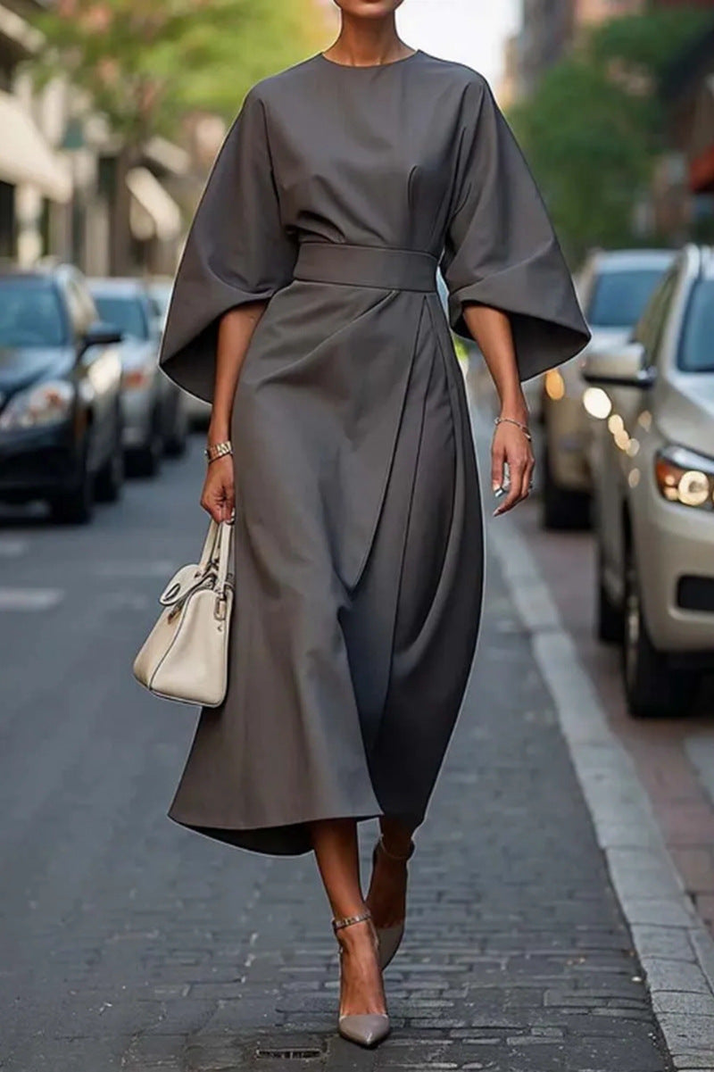 👗Elegantes Fledermausärmel-Maxikleid in Unifarbe