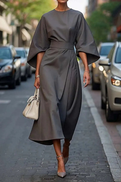 👗Elegantes Fledermausärmel-Maxikleid in Unifarbe