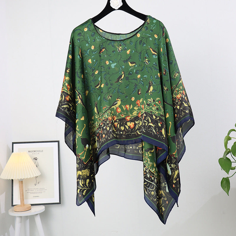 Silk pullover sunscreen silk scarf shawl women's sunscreen clothing in summer with large size loose changeable