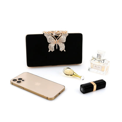 Velvet Bow Evening Clutch — Diamond-Studded