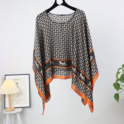 Silk pullover sunscreen silk scarf shawl women's sunscreen clothing in summer with large size loose changeable