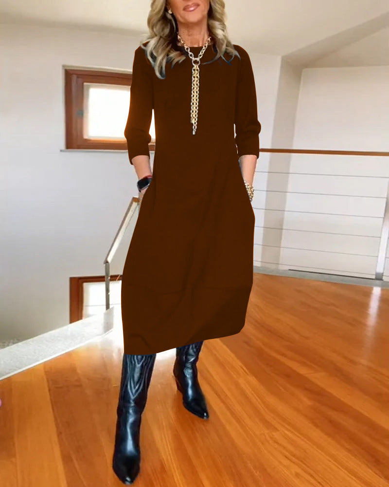 Autumn / Winter Loose Solid Color Long-Sleeve Dress