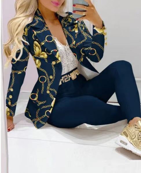 🌸 Lässiger Hosenanzug für Damen – Langarm-Blazer & Hose
