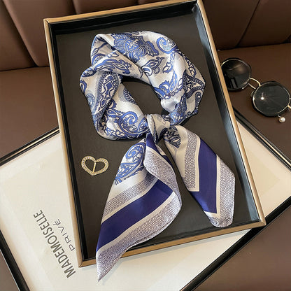 2025 autumn female cashew flower small square silk scarf / High-end neckband accessories & decoration