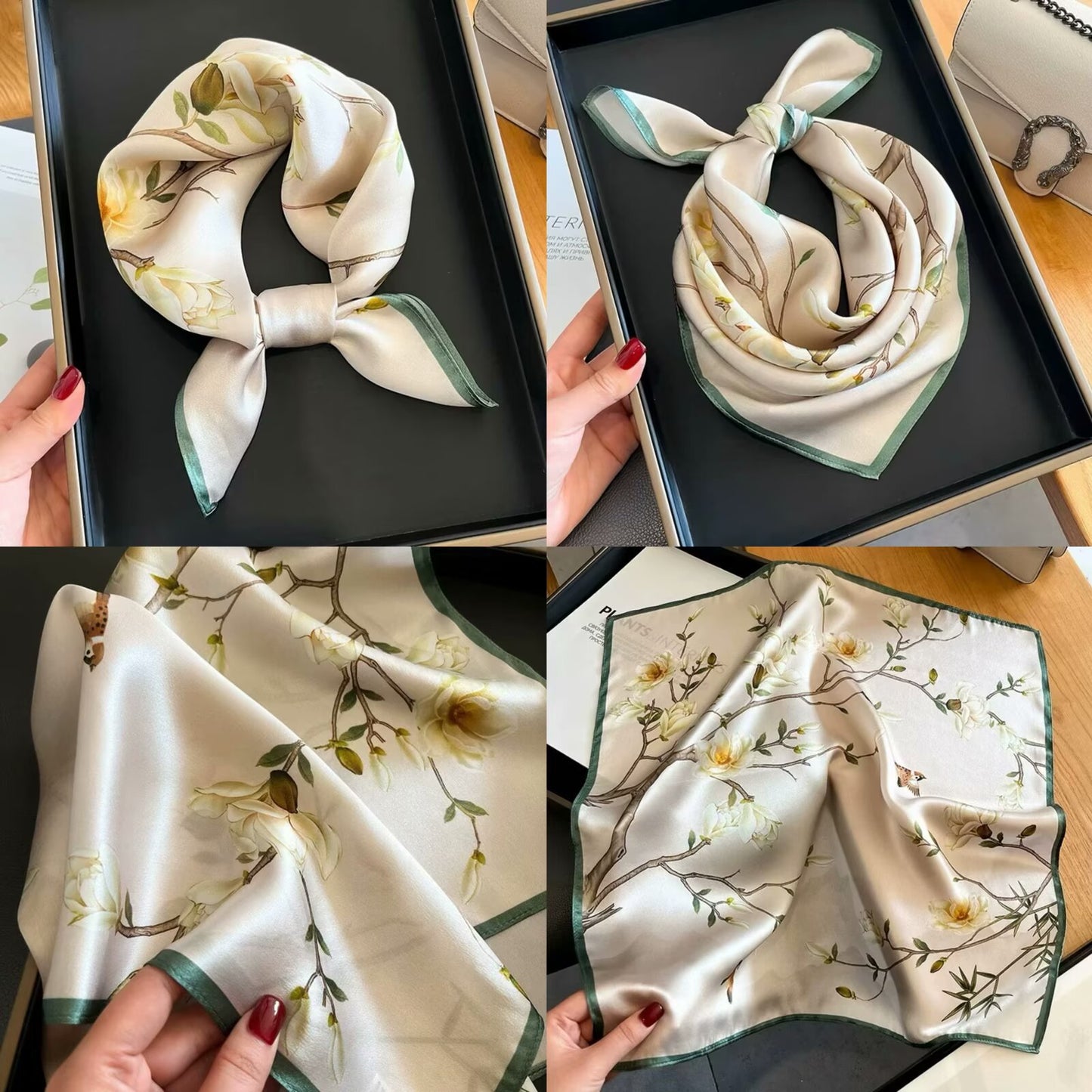 2025 autumn female cashew flower small square silk scarf / High-end neckband accessories & decoration