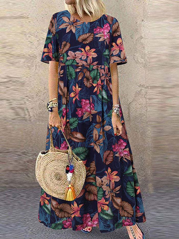 💕 Damen Retro Maxikleid mit Blumenmuster in A-Linie 👗