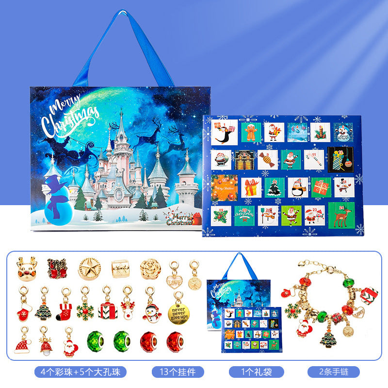 Weihnachtliches DIY-Armband-Überraschungspaket – Adventskalender mit 24 Fächern aus Silberschmuck für Kinder