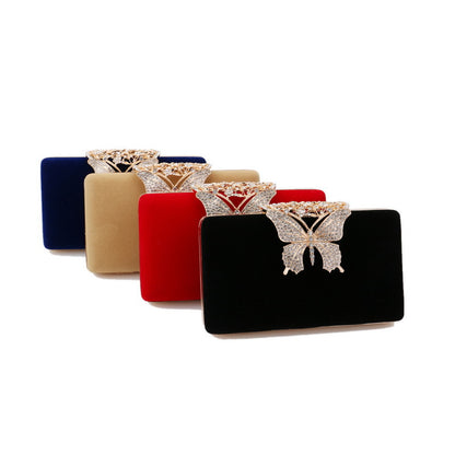 Velvet Bow Evening Clutch — Diamond-Studded