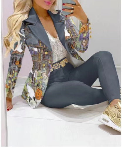 🌸 Lässiger Hosenanzug für Damen – Langarm-Blazer & Hose