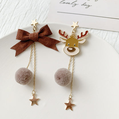 Festive long earrings featuring elk-inspired designs
