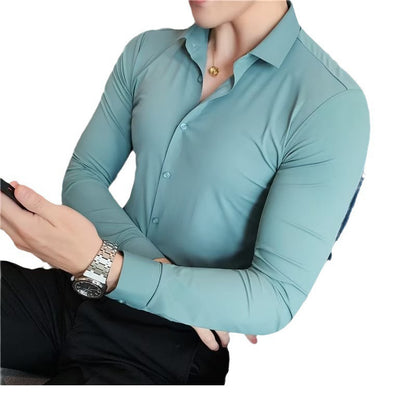 👔Men’s Slim Elastic Shirt – Long & Short Sleeve, Business Casual, Spring, Summer & Autumn