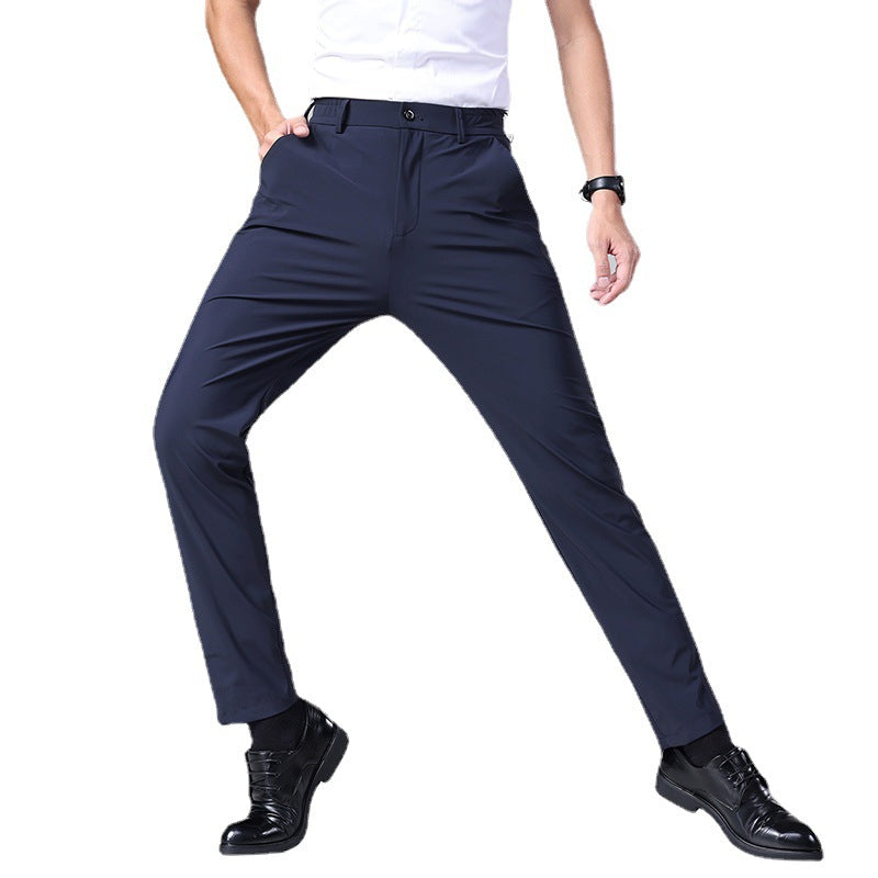 👖Men’s Ice Silk Drape Trousers – Summer Thin, High Elastic, Quick‑Dry Casual Business Pants